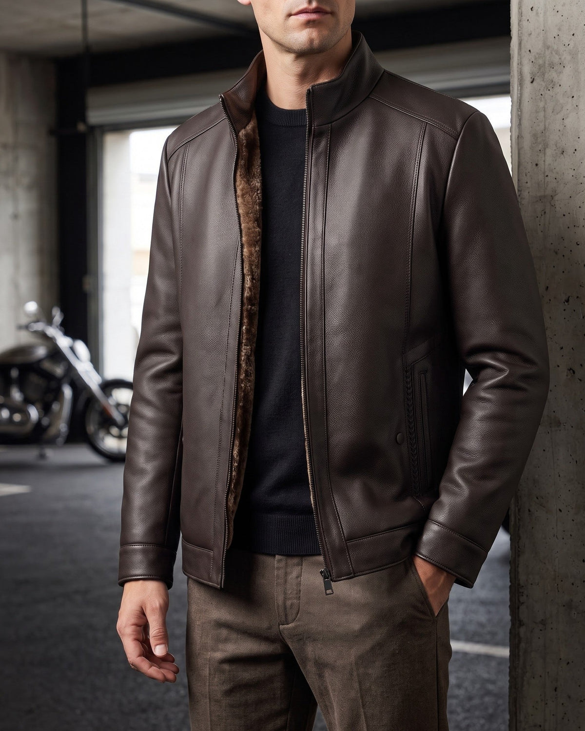 Francesco Faux Leather Sherpa-Lined Jacket
